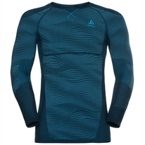 Ondershirt Odlo Men SUW Top Crew Neck L/S Performance Blackc Poseidon Blue Jewel Atomic Blue