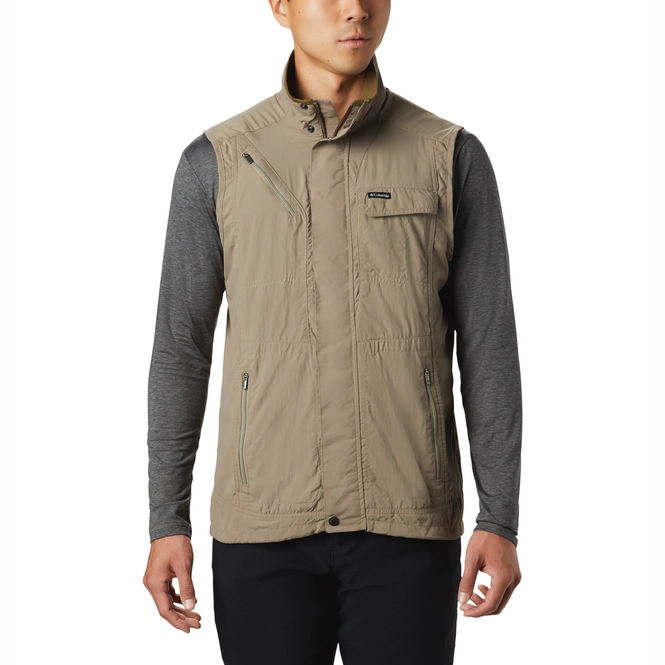 Gilet Columbia Homme XL Beige - Poches Zippées, Broderie Titane - Randonnée Pêche