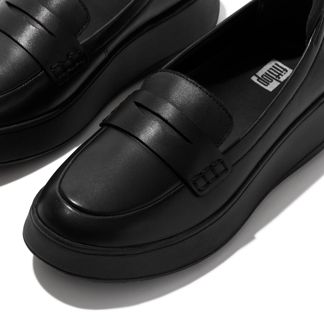 Loafers FitFlop Women F-Mode Leather Flatform Penny Loafers All Black ...