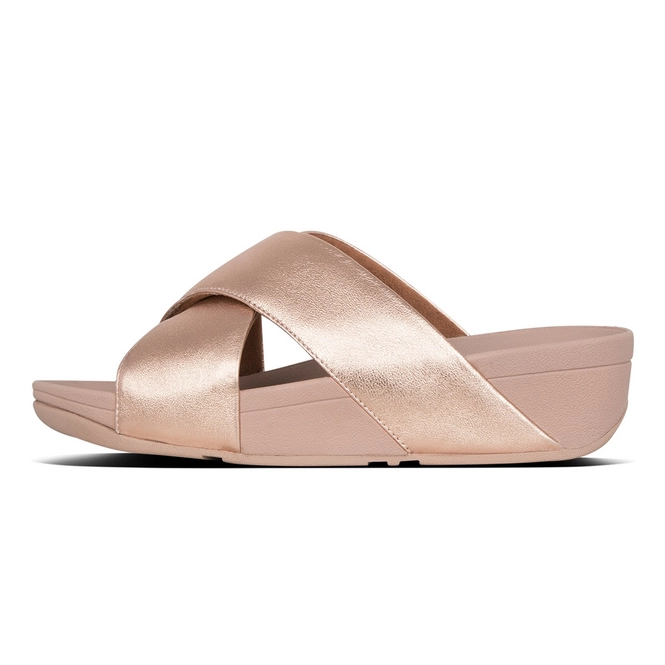 fitflop sola leather slides rose gold