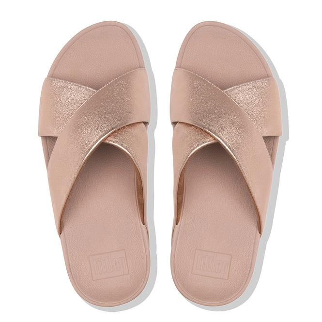fitflop sola leather slides rose gold