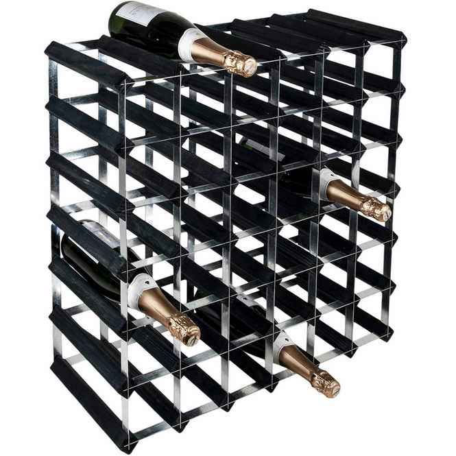 Wine Rack RTA Wineracks Galvanised Steel 42 Bottles 6x6 Black Ash