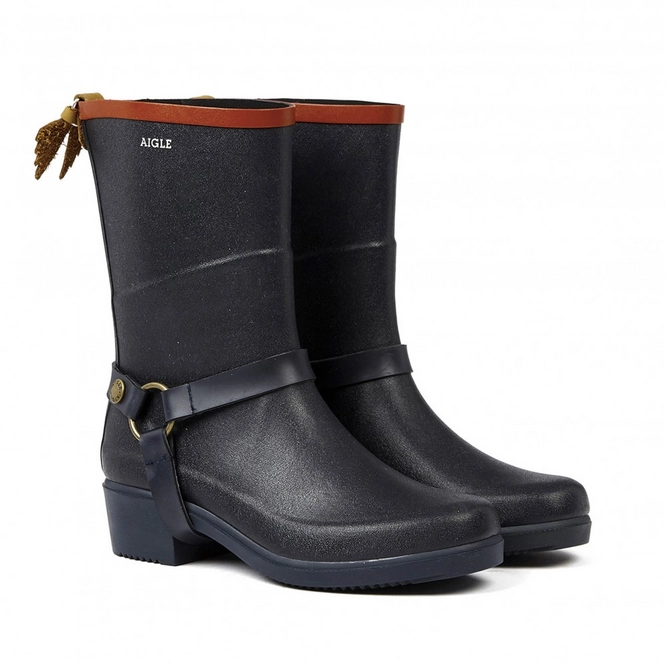 Bottes De Pluie Aigle Miss Juliette Croco – Caoutchouc Noir – Taille 39 – Femme – Très Bon État