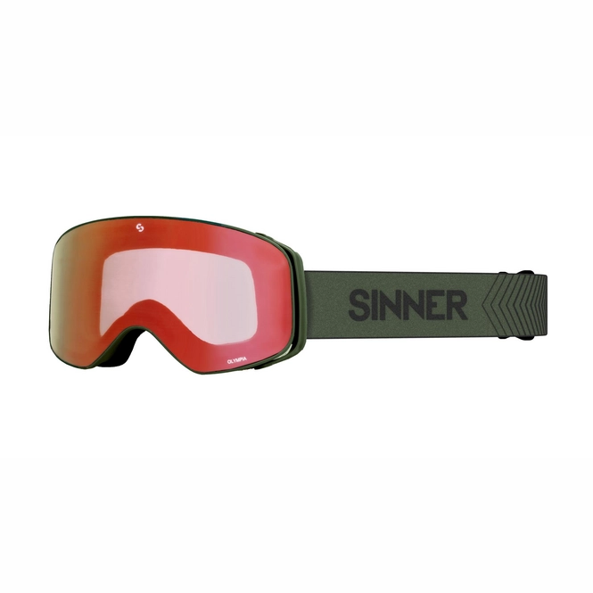 Ski Goggles Sinner Olympia Matte Moss Green / Full Red Mirror