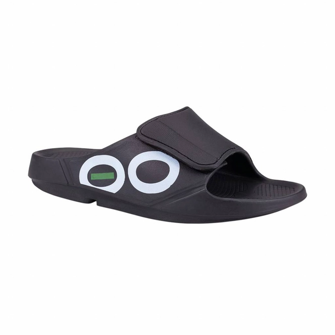 Slipper OOfos Men OOahh Sport Flex Black White Slippers.nl
