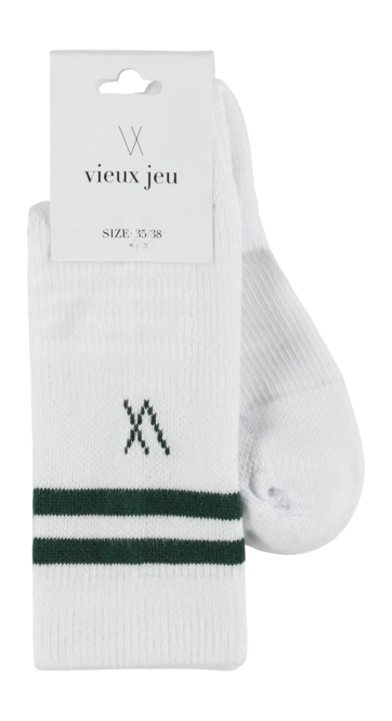 Tennissok Vieux Jeu Unisex Bo Socks White/Green | Tennisplanet.nl