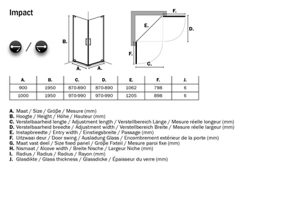 Duschkabine Sealskin Get Wet Impact Eckeinstieg Chrom 90 x 195 cm