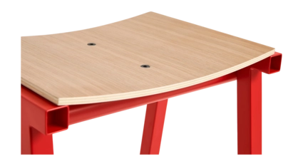 2---AE437-A406_Taburete 8 Bar Stool H75 wb lacquered oak veneer seat_signal red powder coated base_detail