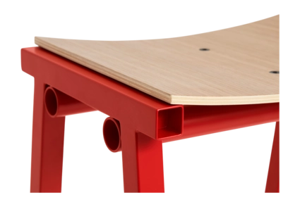 3---AE437-A406_Taburete 8 Bar Stool H75 wb lacquered oak veneer seat_signal red powder coated base_detail 01