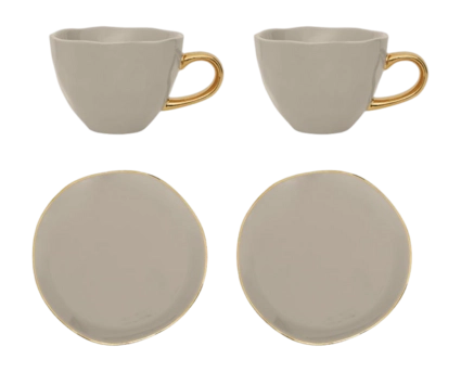 Urban Nature Culture Good Morning Kop Cappuccino/Thee en Bord Graymorn - Set van 4 - In Geschenkverpakking