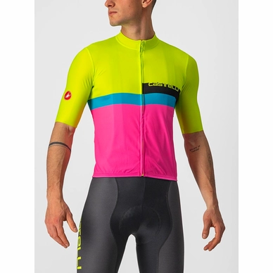 Fietsshirt Castelli Men A Blocco Jersey Electric Lime Black-Blue-Magen