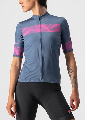 Fietsshirt Castelli Women Fenice Jersey Light Steel Blue Pink Fluo