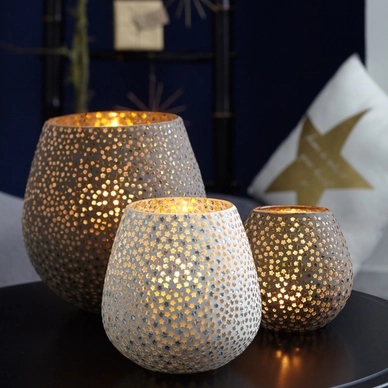 Windlicht Leonardo Mosaik 18 cm Grijs