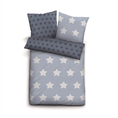 Bettwäsche Biberna Stars Biber Blau