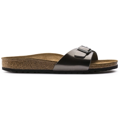 Pantoletten Birkenstock Madrid Leather Metallic Anthracite Narrow Damen