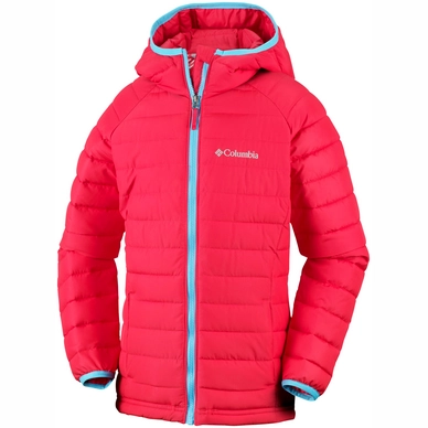 Jacket Columbia Youth Powder Lite Girls Hooded Red Camellia