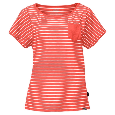 T-Shirt Women Jack Wolfskin Travel Striped Hot Coral Stripes