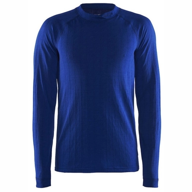 Long Sleeve Shirt Craft Nordic Wool Neck Men Blue