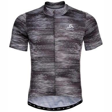 Fietsshirt Odlo Men Stand-Up Collar S/S Full Zip Element Black Graphic