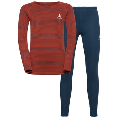 Base Layer Set Odlo Kids Long Active Warm Eco Set Blue Wing Teal Ketchup