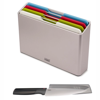 Planches à Découper Joseph Joseph Coffret Cadeau Folio avec Couteau de Chef Argent (4 pièces)