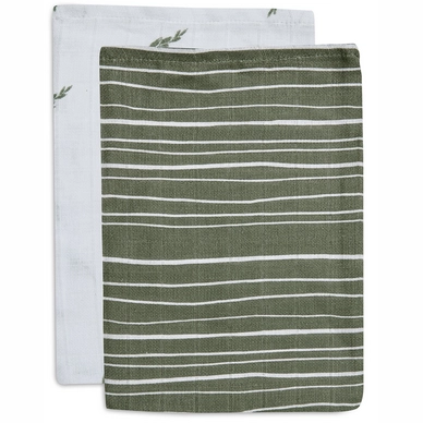 Gant de Toilette Jollein Hydrofiel Stripe & Olive Leaf Green (2-Pack)