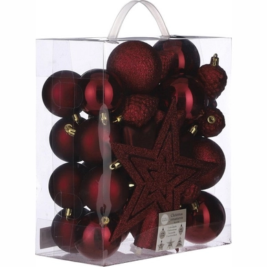 Kerstboomdecoratie House of Seasons Unbreakable Dark Red 8 cm (40 Stuks)