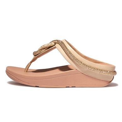 FitFlop Women Fino Crystal-Cord Leather Toe-Post Stone Beige