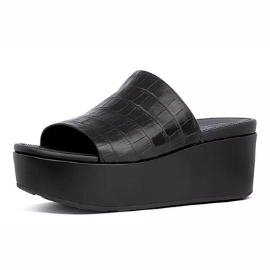 Sandale FitFlop Eloise Croc Print Wedge Slides All Black