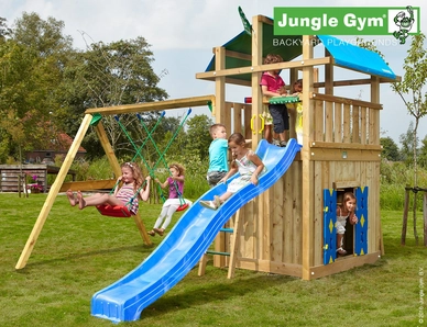 Speelset Jungle Gym Jungle Fort + Playhouse 145 + 2-Swing X'tra Blauw