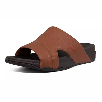 FitFlop Men Freeway Pool Slide In Leather Dark Tan