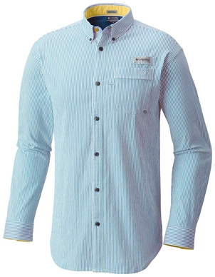 Blouse Columbia Men Super Harborside  Woven Vivid Blue Seersucker Stripe