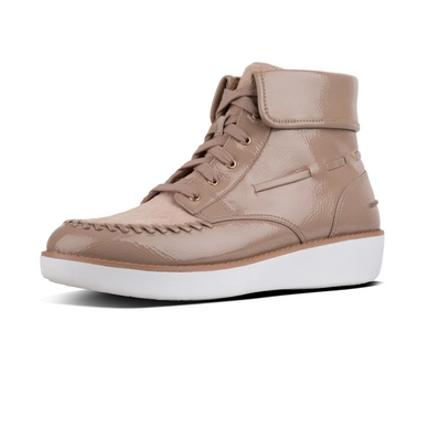 FitFlop Gianini Lace-Up Faux-Pony/Crinkle Patent Taupe