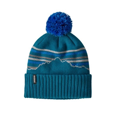 Beanie Patagonia Powder Town Beanie Fitz Roy Retro Stripe Knit Crater Blue