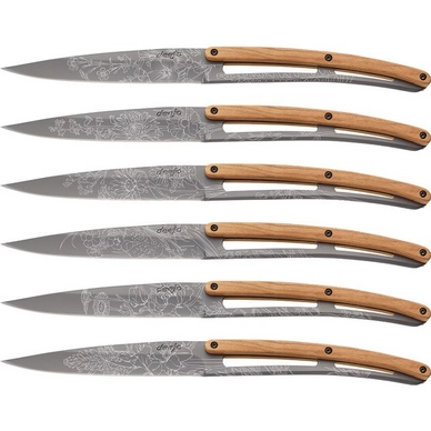 Couteau à Viande Deejo Blossom Olive Wood Titanium Coating (6-pièces)