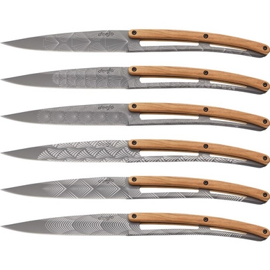 Couteau à viande Deejo Art Deco Olive Wood Titanium Coating (6-pièces)