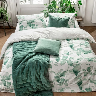 Bettwäsche Walra Green Leaves Weiß Mako Satin
