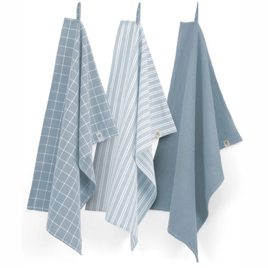 Geschirrtuch-Set Walra Dry Cubes Uni, Stripes & Blocks Jeans Blue (3er-Set)