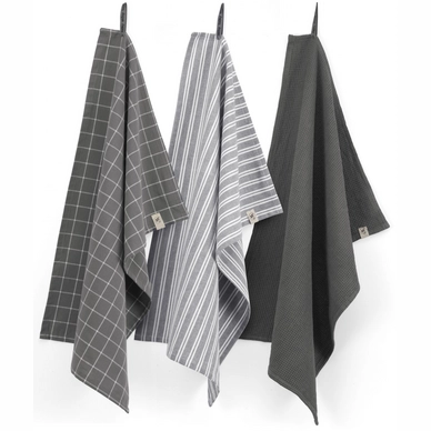 Geschirrtuch-Set Walra Dry Cubes Uni, Stripes & Blocks Off Black (3er-Set)