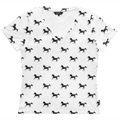 Shirt V-Neck SNURK Women Black Horses White