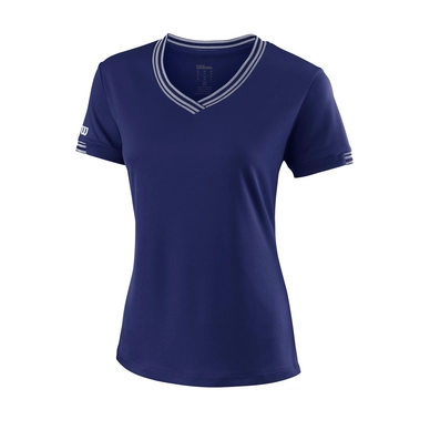 Tennisshirt Wilson Team V-Neck Blaue Blue Depths Damen