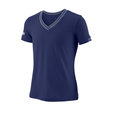 T-shirt de Tennis Wilson Girls Team V-Neck Blue Depths