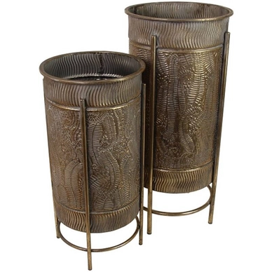 Bloempot HD Living Gold 30 x 30 x 65 cm (2-Delig)