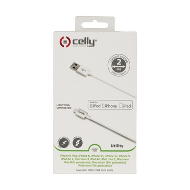 Kabel Celly Iphone 5/5S/5C Wit (2 meter)