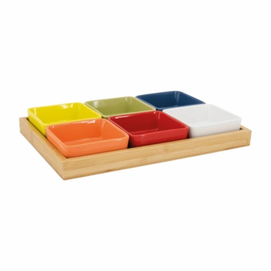 Schalenset Remember met Houten Dienblad Colour (Set van 7)
