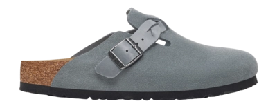 Clogs Birkenstock Boston Braided Suede Leather Damen Basalt Gray Narrow