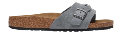 Slipper Birkenstock Oita Braided Suede Leather Damen Basalt Gray Narrow