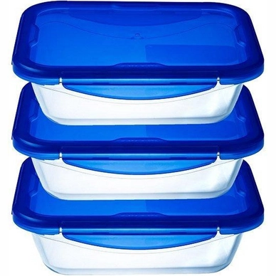 Lunchbox Pyrex Cook & Go Rechthoek Transparant Blauw 0,8 L (3-delig)