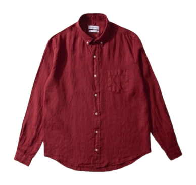 Shirt Edmmond Studios Men Linen Shirt Plain Bordeaux