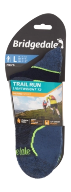 thumbnail image 2 of Bridgedale Men's Trail Run Lightweight T2 Merino Sport 3/4 Crew Socks - Blue 2 of 3